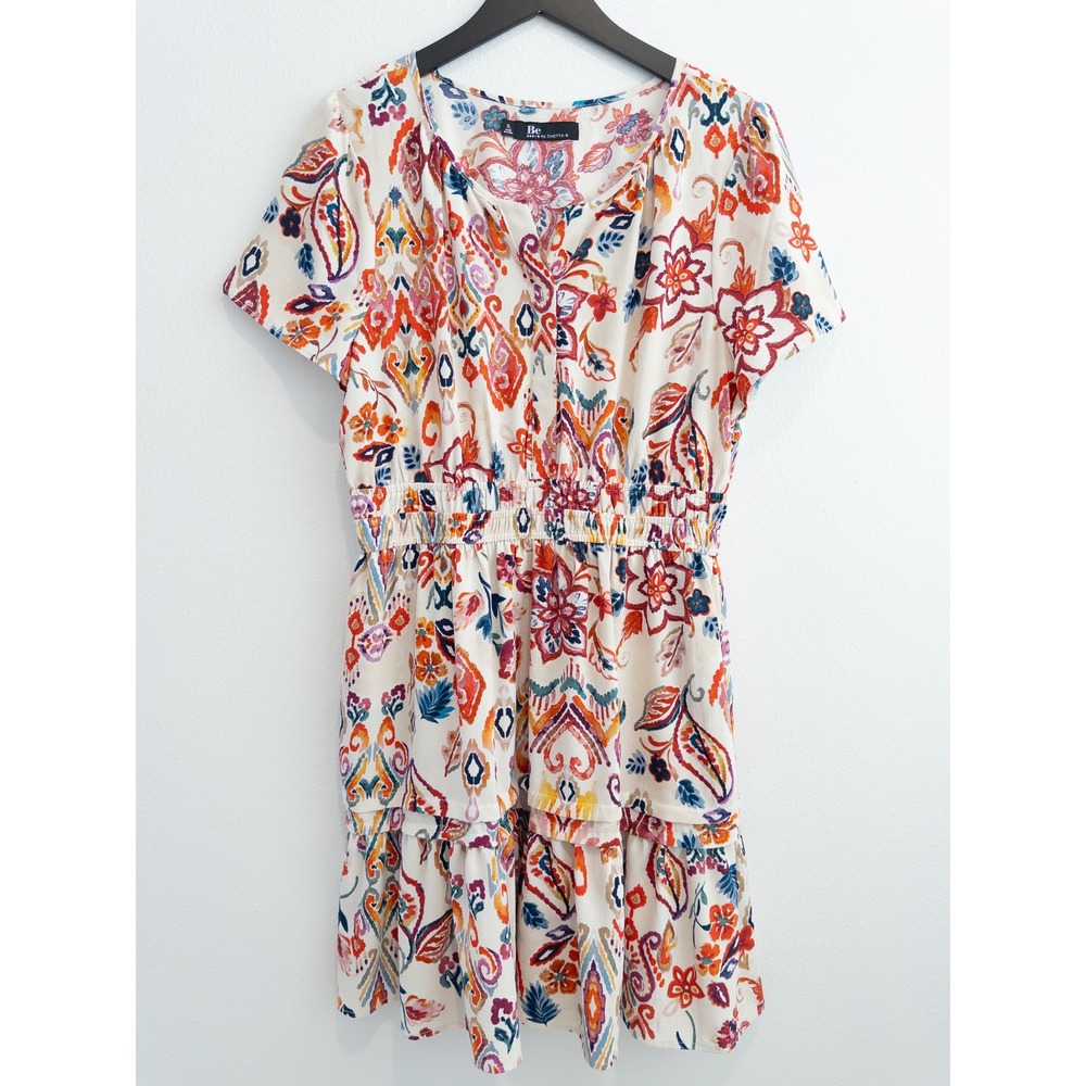 Be by Chetta B Dress Womens XL Multicolor Short Sleeve Artistic Floral Boho - Picture 3 of 9